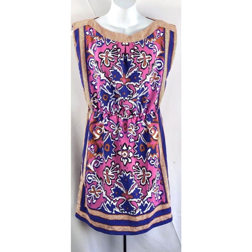 Ann Taylor Loft Mini Sleeveless Dress XS Multi Elastic Waist Mock Neck Silky